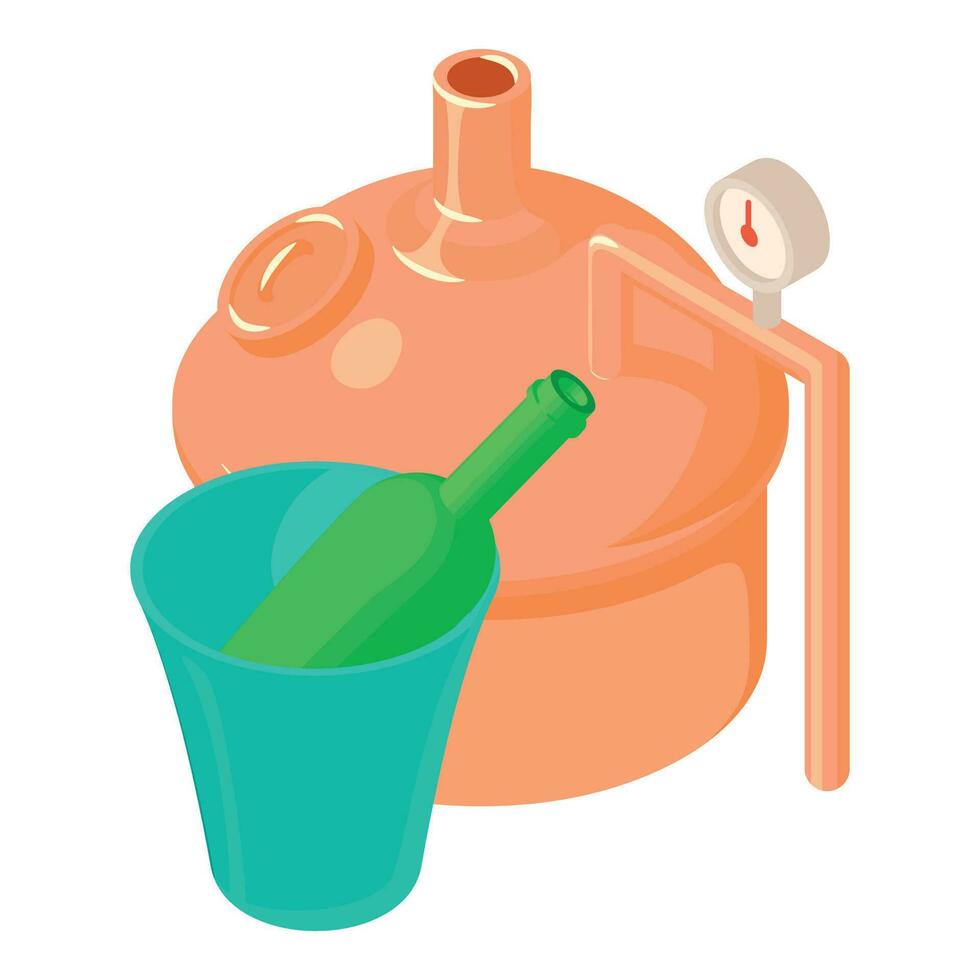 Beverage production icon isometric vector. Bottle in bucket near metal container vector
