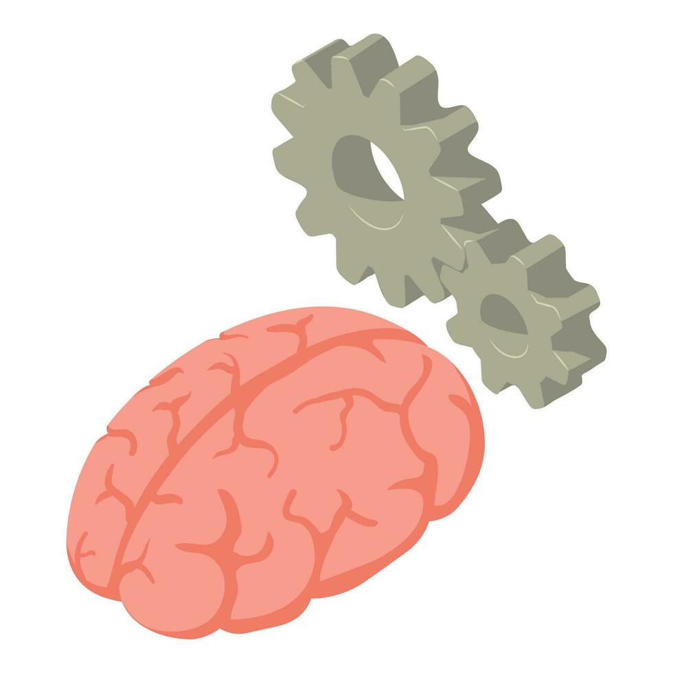 Intellectual property icon isometric vector. Realistic human brain and two gear vector