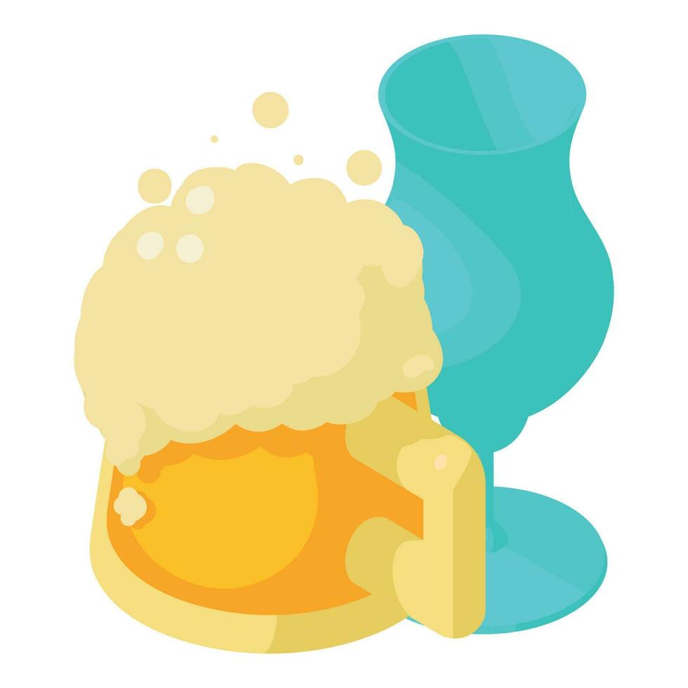 bebida degustación icono isométrica vector. grande vaso espumoso cerveza jarra y vino vaso vector