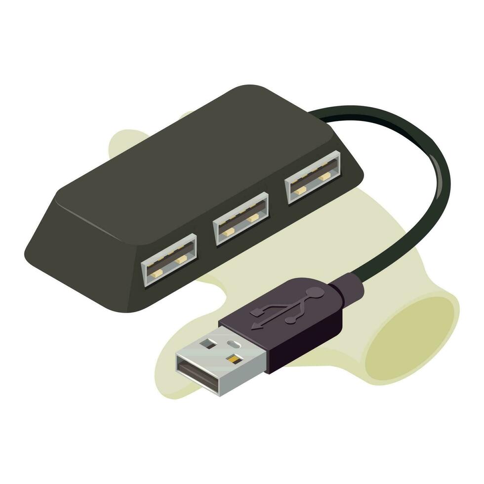 Splitter icon isometric vector. New black usb splitter with three socket in hand vector