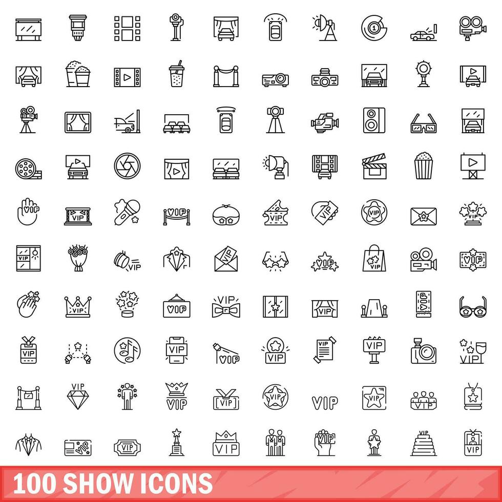 100 espectáculo íconos colocar, contorno estilo vector