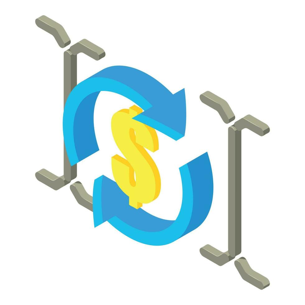 Transaction icon isometric vector. Golden dollar sign in circular blue arrow vector