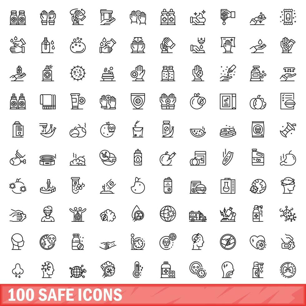 100 safe icons set, outline style vector
