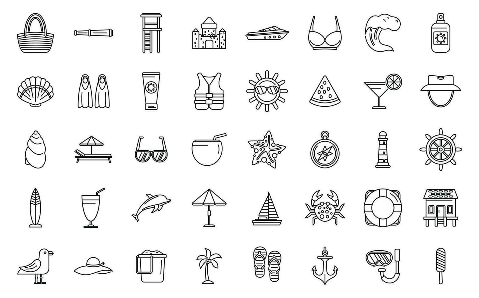 Seaside icons set outline vector. Summer sea vector