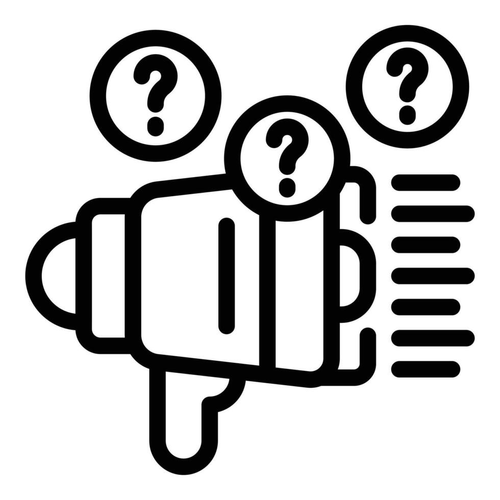 Megaphone question icon outline vector. Sad idea vector