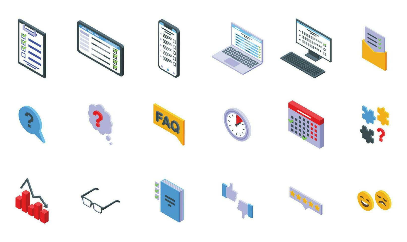 Questionnaire icons set isometric vector. Phone online vector