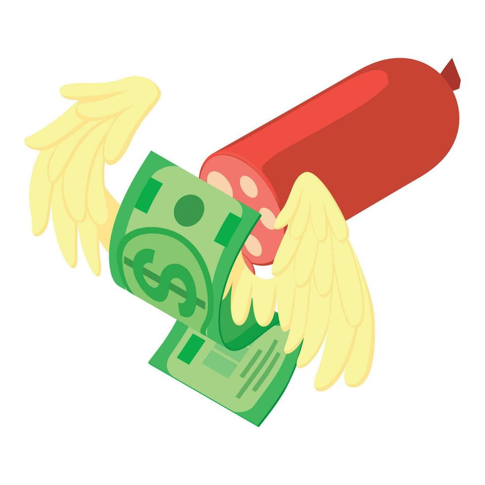 Sausage production icon isometric vector. Smoked sausage piece and dollar bill vector