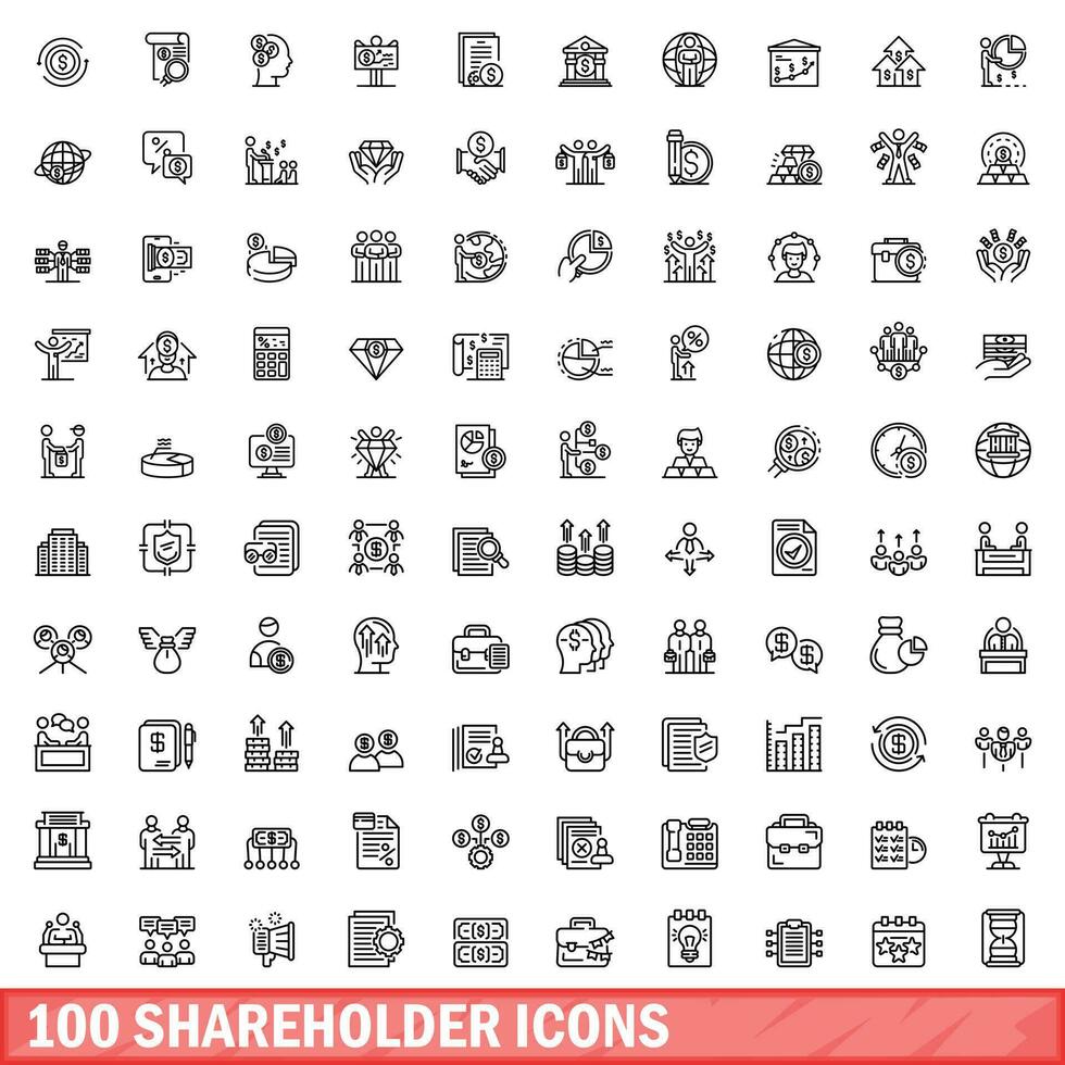 100 shareholder icons set, outline style vector