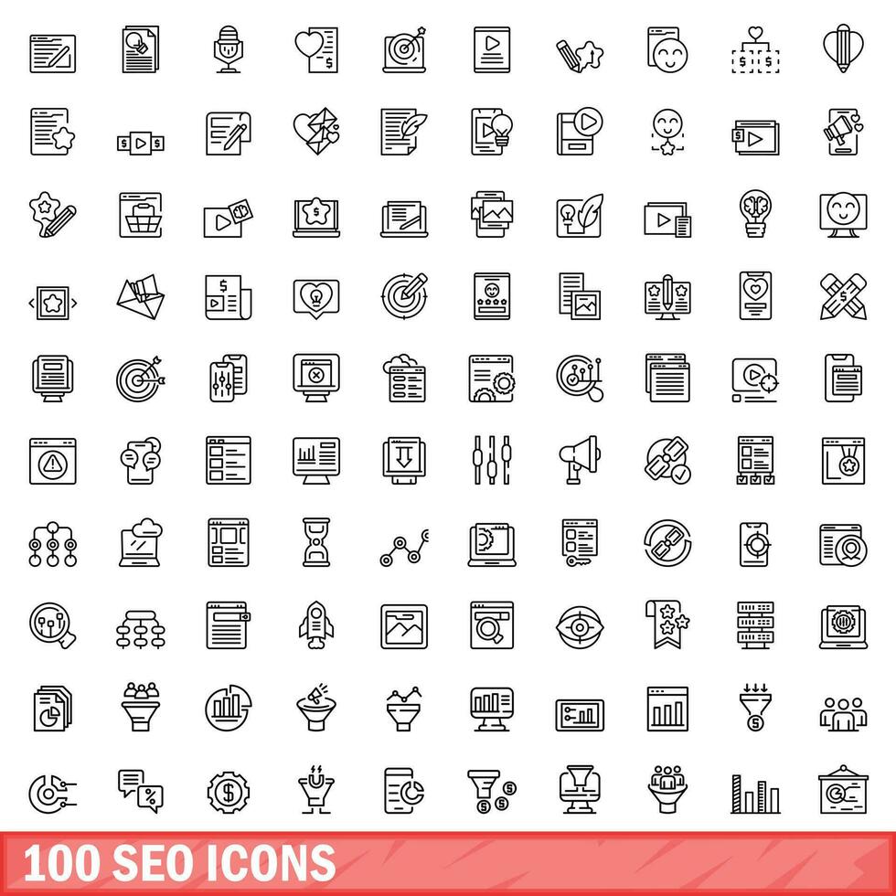 100 seo icons set, outline style vector