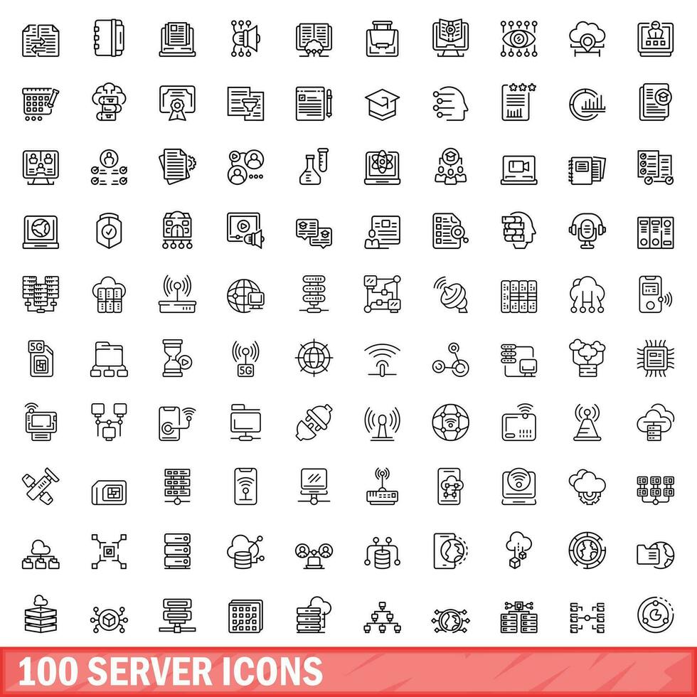 100 servidor íconos colocar, contorno estilo vector