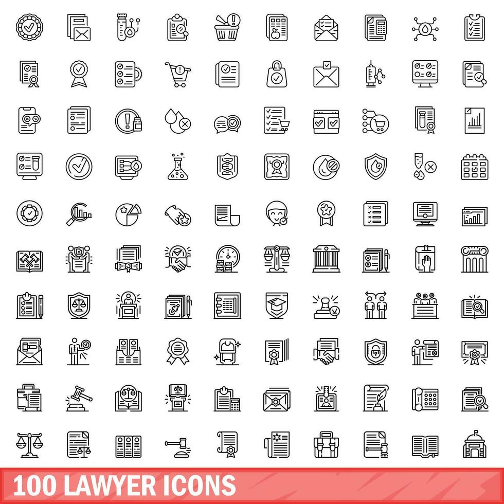 100 abogado íconos colocar, contorno estilo vector