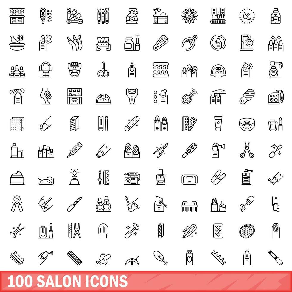 100 salón íconos colocar, contorno estilo vector