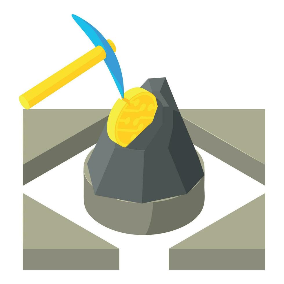 Cryptocurrency mining icon isometric vector. Pickaxe mines coin in mountain icon vector