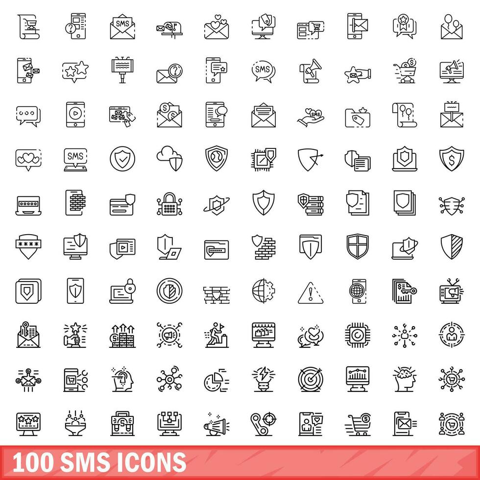 100 sms icons set, outline style vector