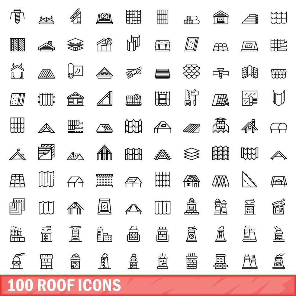 100 techo íconos colocar, contorno estilo vector