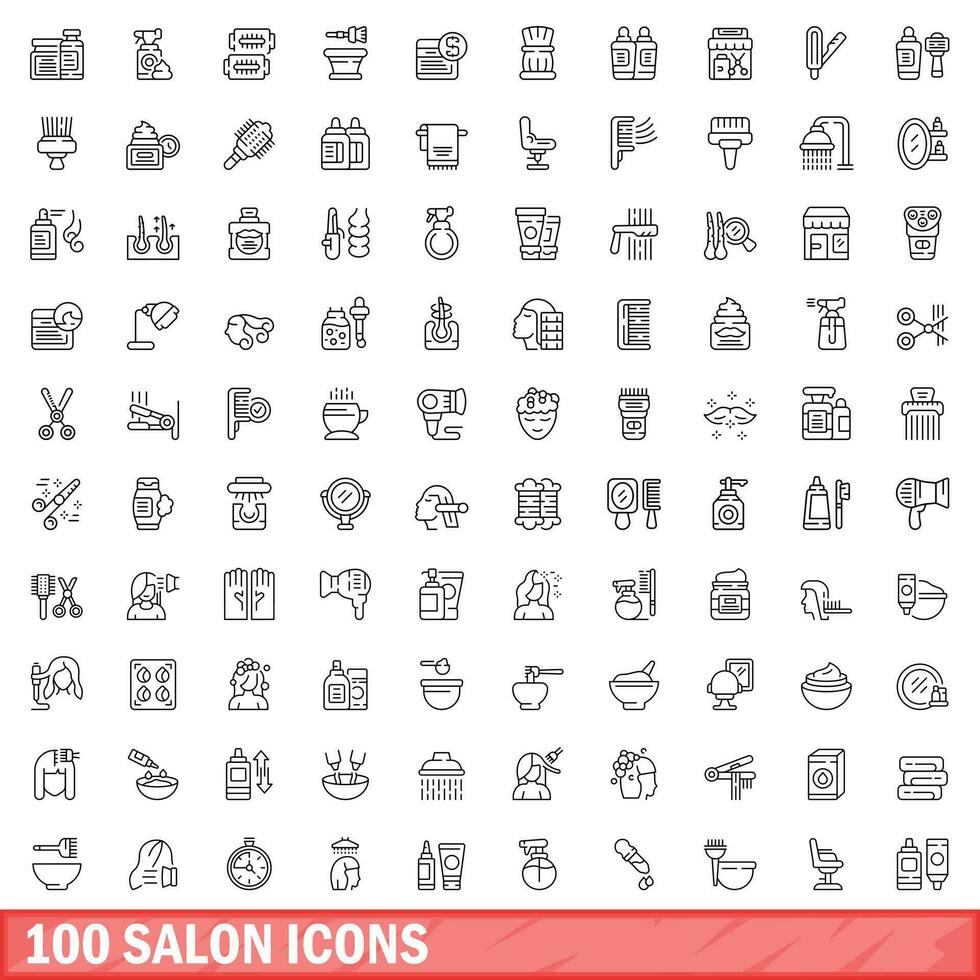 100 salon icons set, outline style vector