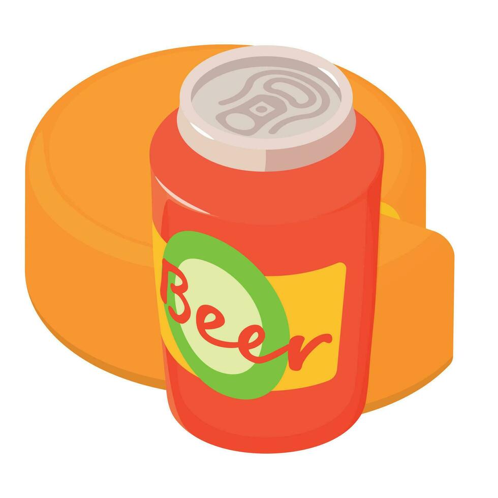 Cheese appetizer icon isometric vector. Big yellow cheese head and beer can icon vector
