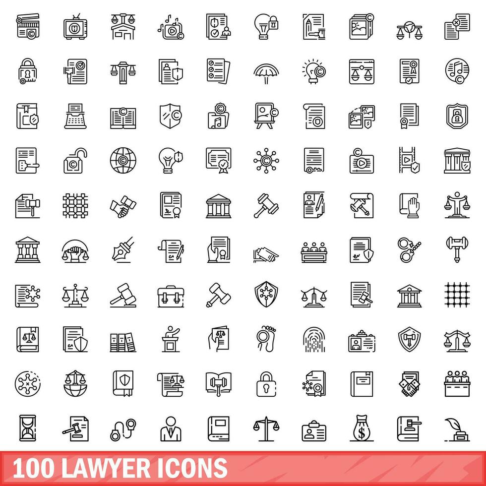 100 abogado íconos colocar, contorno estilo vector