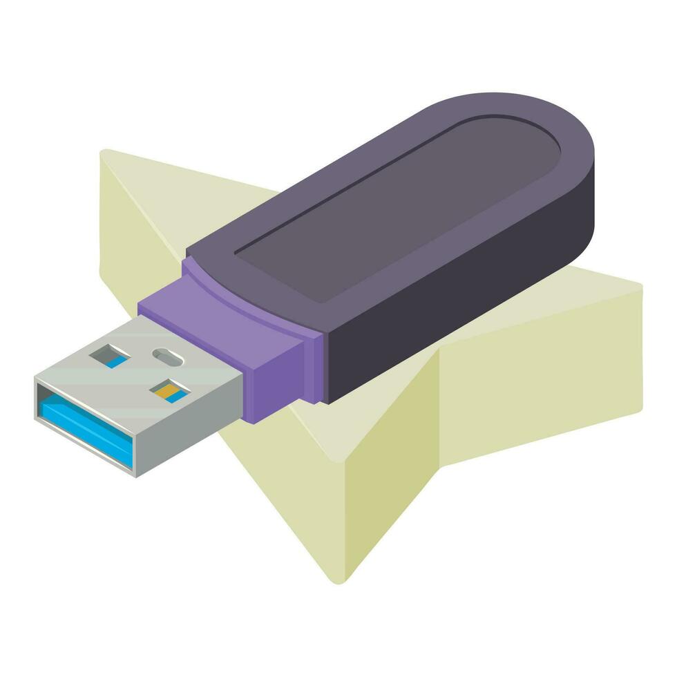 Info storage icon isometric vector. Modern metallic portable flash drive icon vector