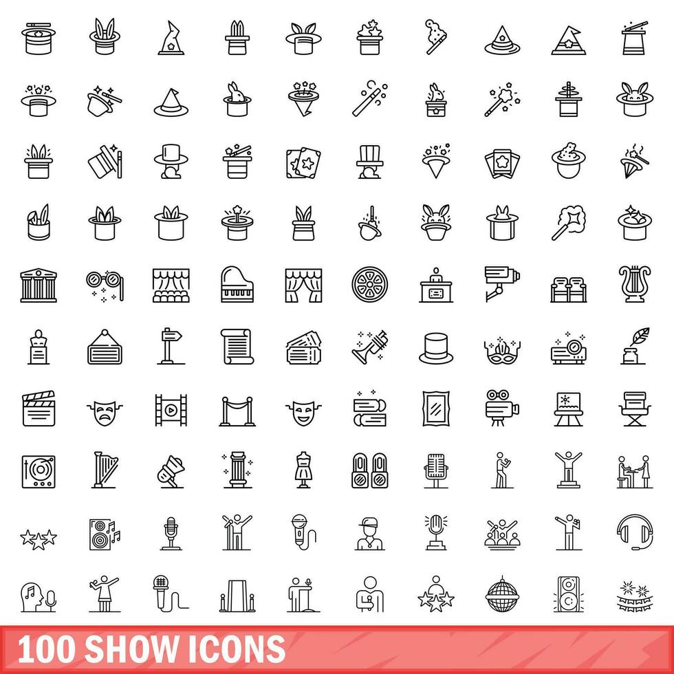 100 espectáculo íconos colocar, contorno estilo vector