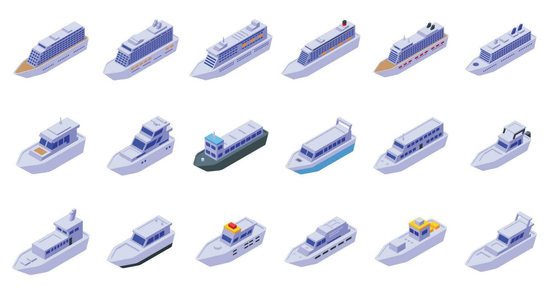 Travel by ship icons set isometric vector. Sea boat vector