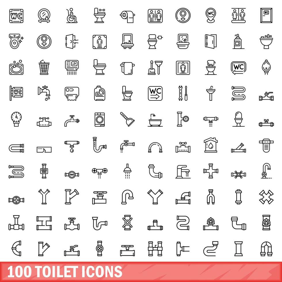 100 baño íconos colocar, contorno estilo vector