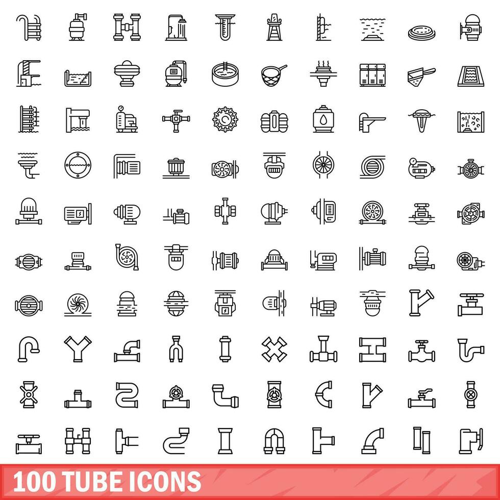 100 tube icons set, outline style vector