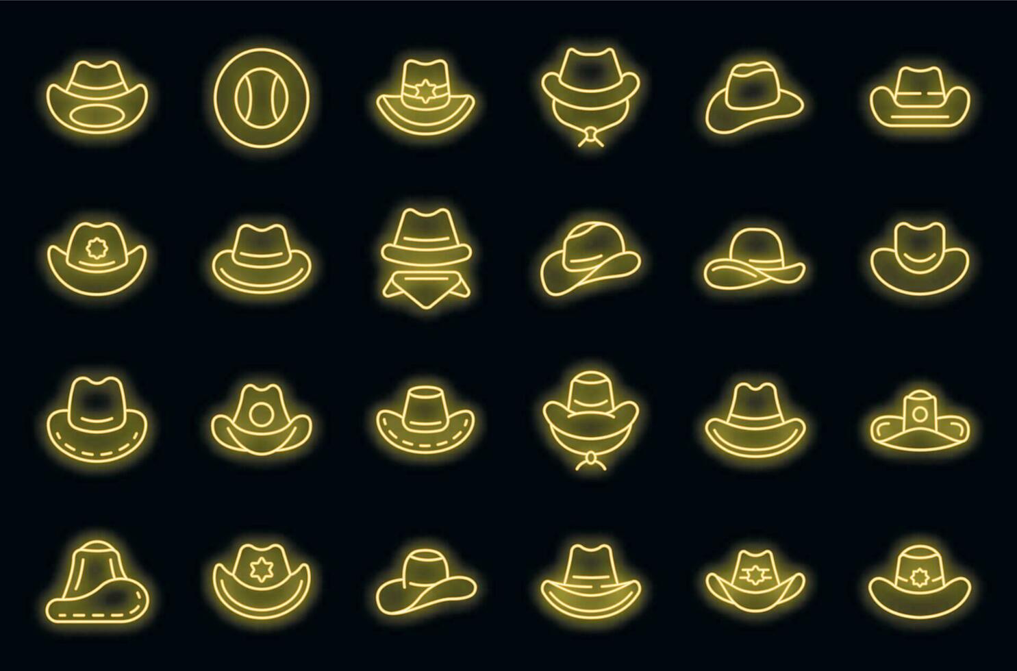 vaquero sombrero íconos conjunto vector neón