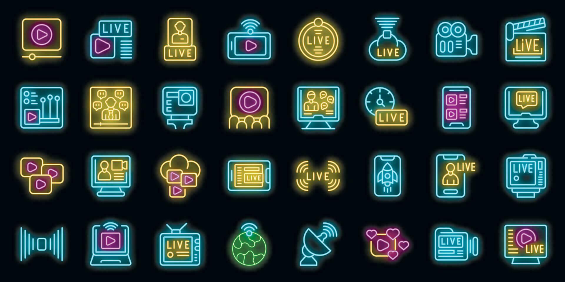 Live stream icons set vector neon