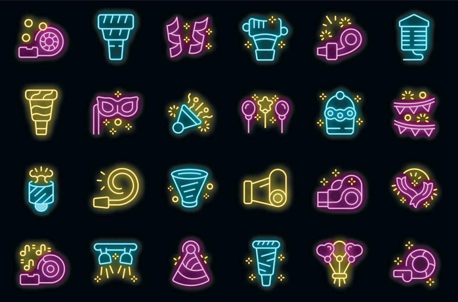 Party blower icons set vector neon