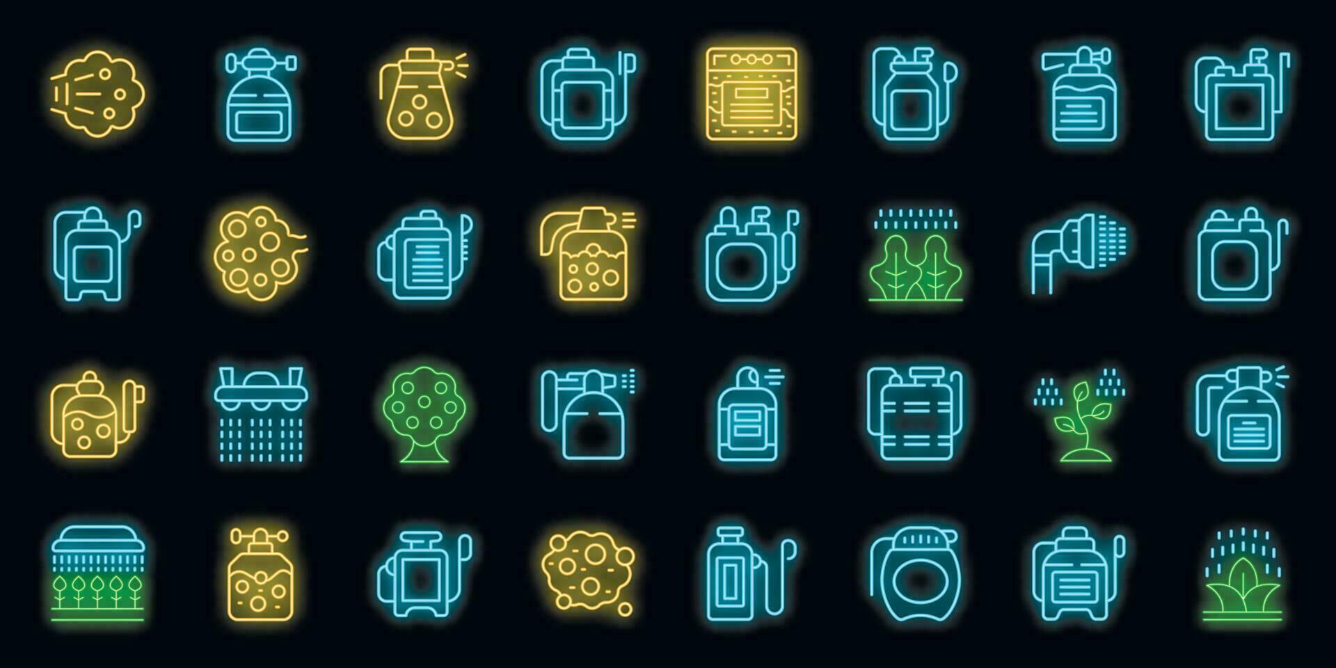 Pesticide sprayer icons set vector neon