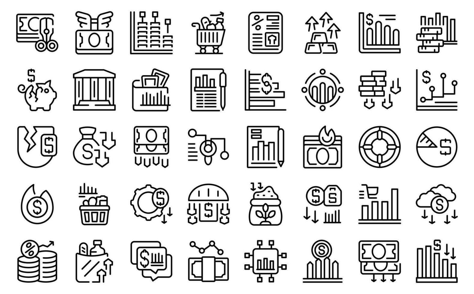 Inflation icons set outline vector. Cost food vector