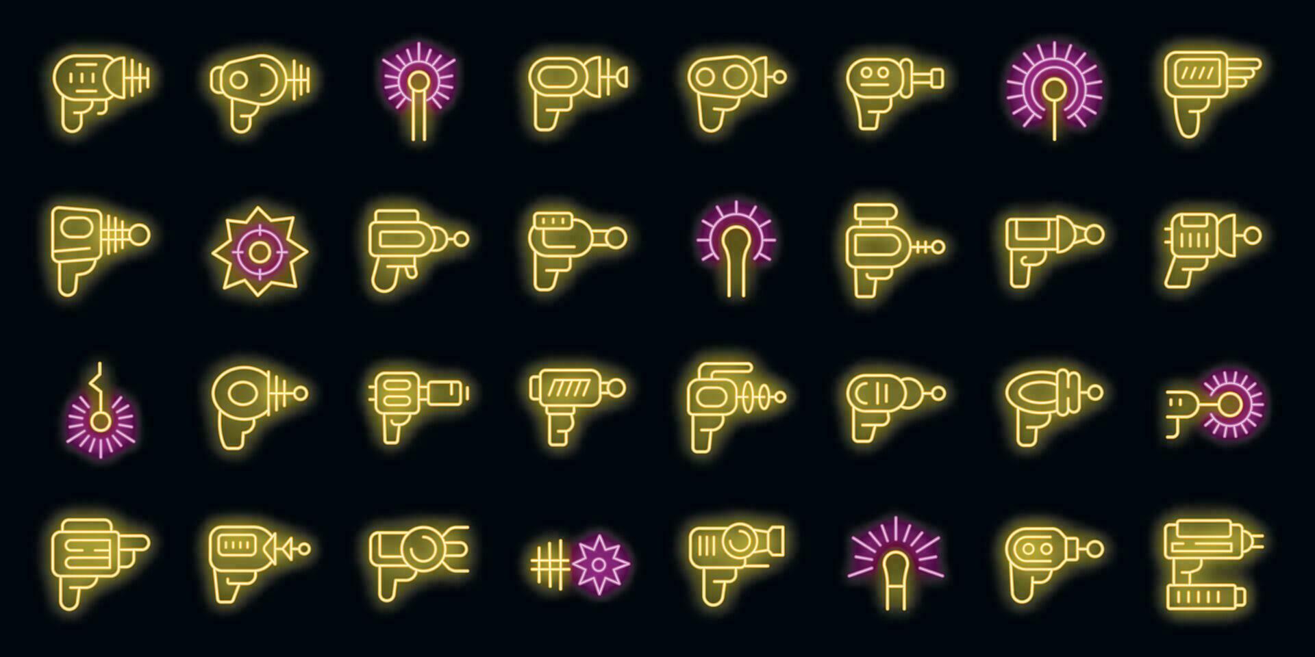 Laser gun beam icons set vector neon