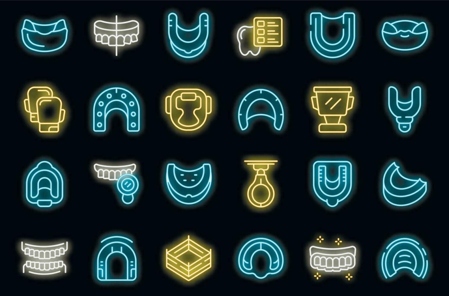 Mouthguard icons set vector neon