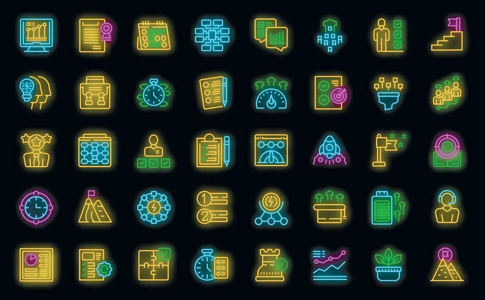 Employee efficiency icons set vector neon