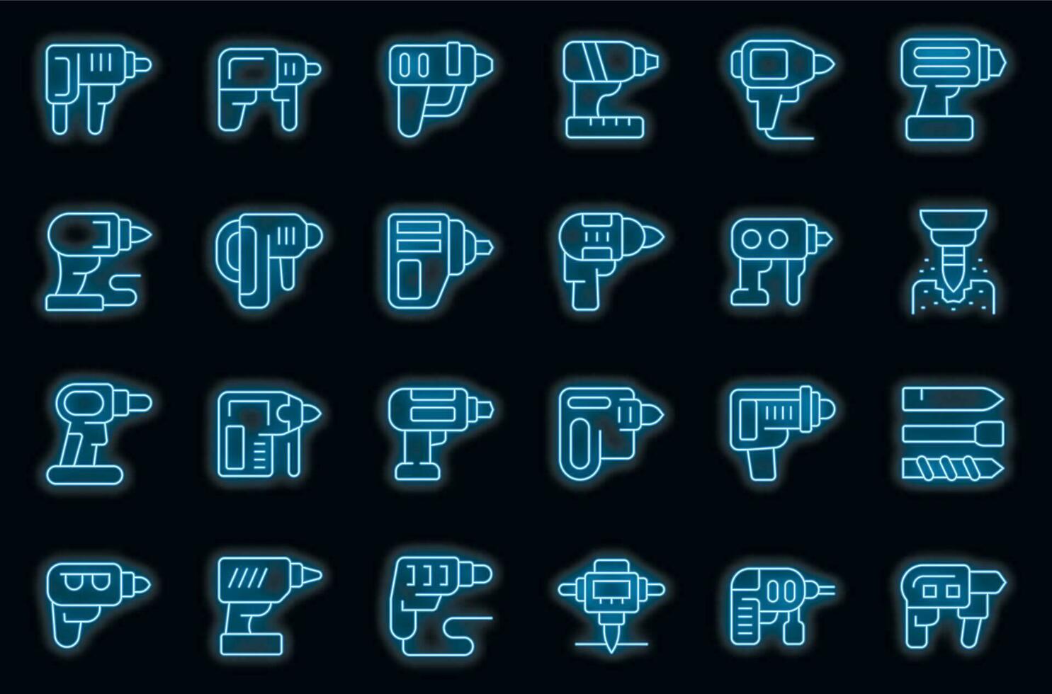 Electric hammer drill icons set vector neon