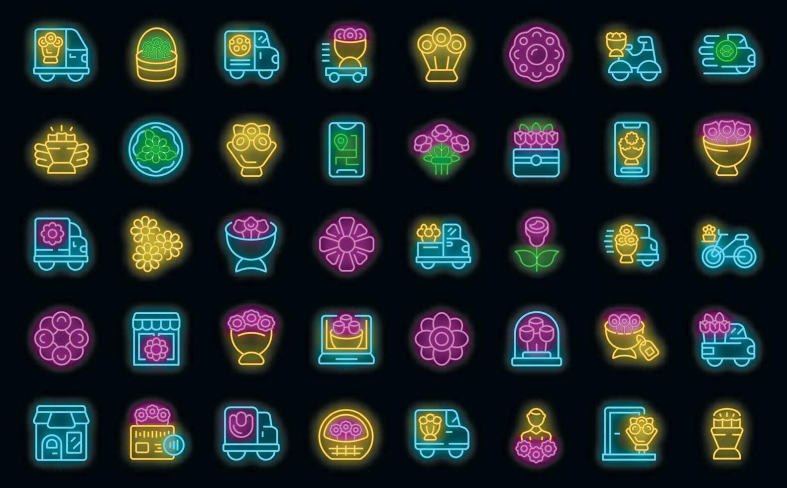 Flower delivery icons set vector neon