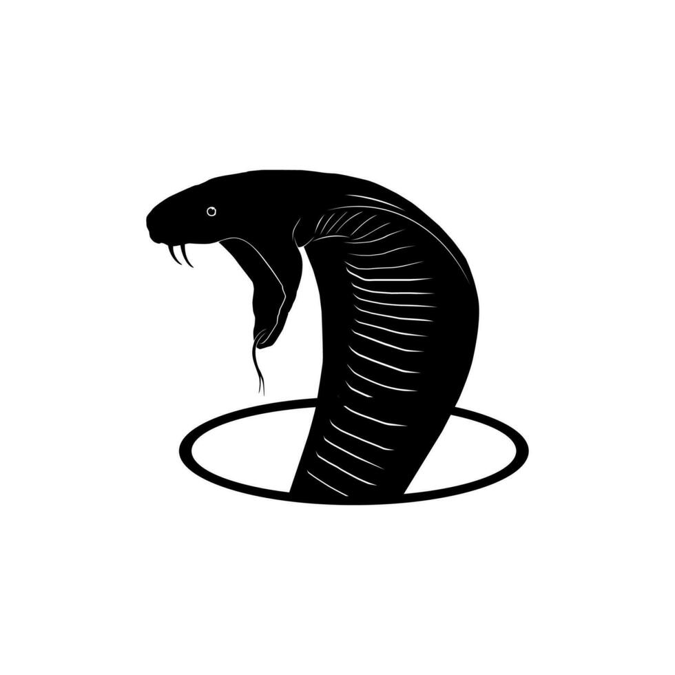Silhouette of the King Cobra Head Arise from the Circle Hole for Logo Type. Vector Illustration