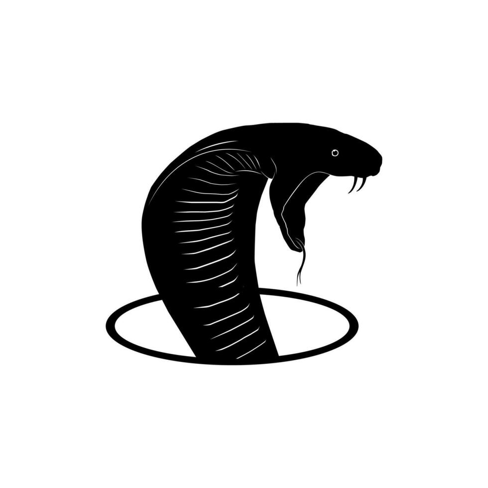 silueta de el Rey cobra cabeza surgir desde el circulo agujero para logo tipo. vector ilustración