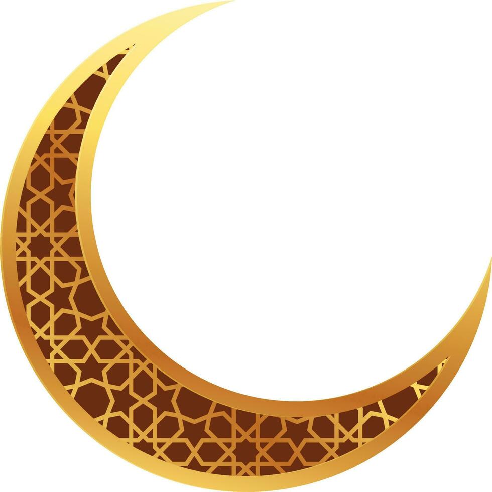 Golden decorative crescent moon on white background. vector