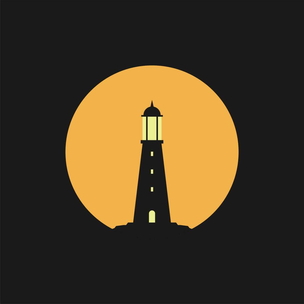 lighthouse on the edge of a cliff with sunrise or sunset flat design vector illustration