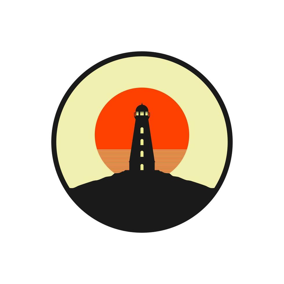 lighthouse on the edge of a cliff with sunrise or sunset flat design vector illustration