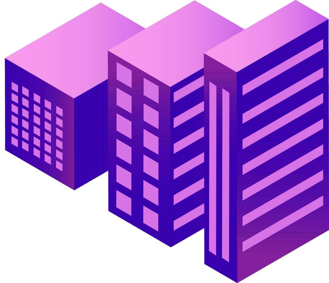 Illustration of isometric buildings in purple color. vector