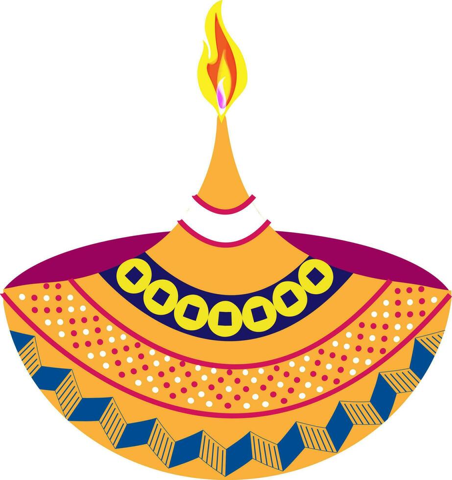 Beautiful floral design decorated oil lamp. vector