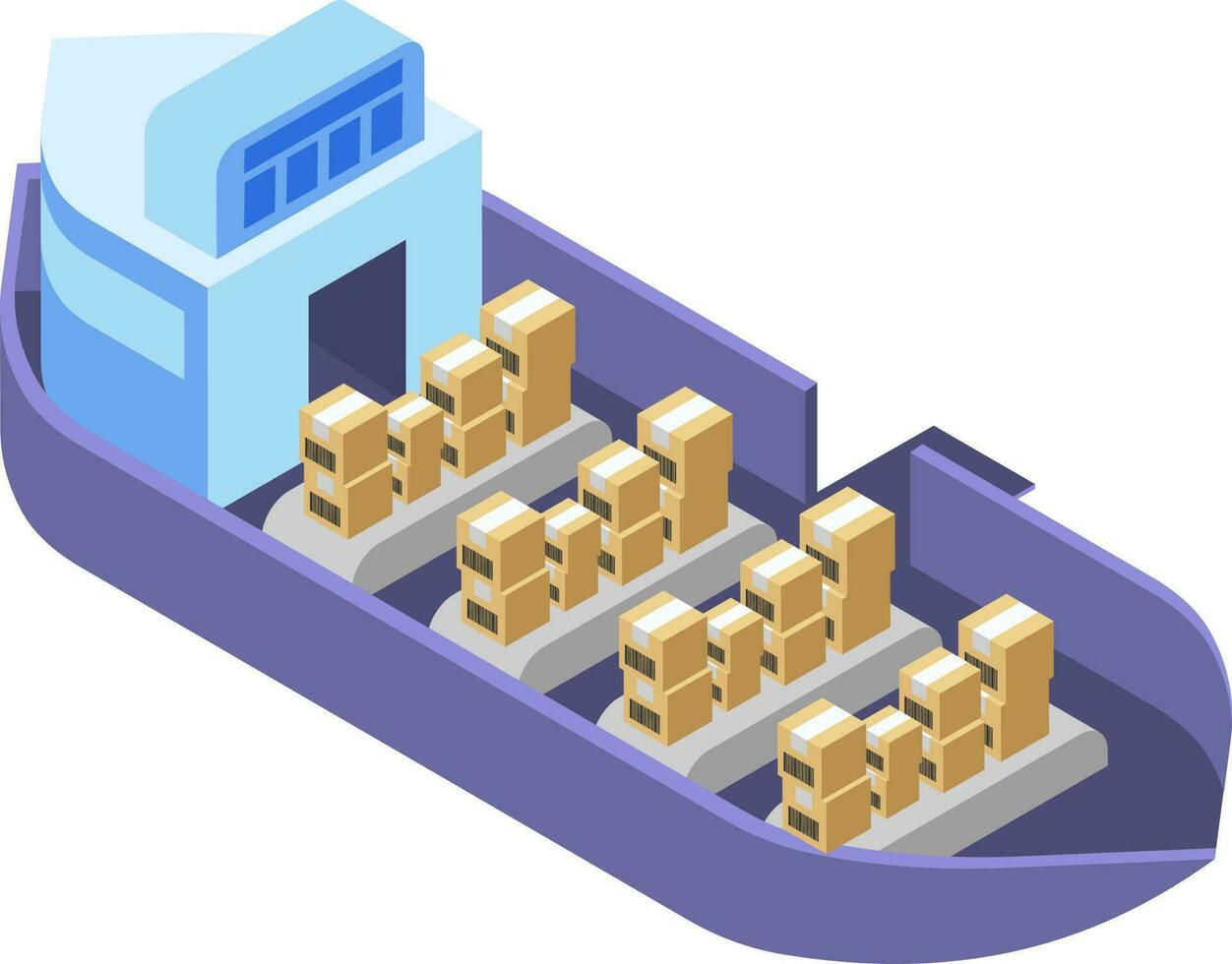 Illustration of 3d ship or boat with delivery boxes. vector