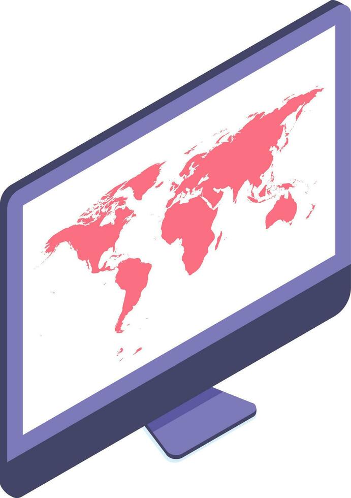 Isometric world map symbol on computer screen. vector