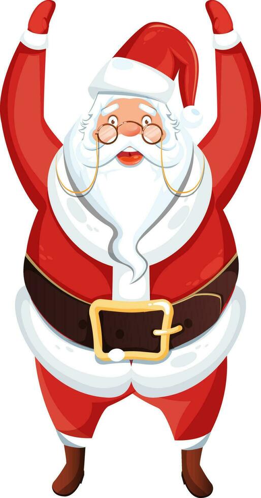 Character of cute santa claus with hands up. vector