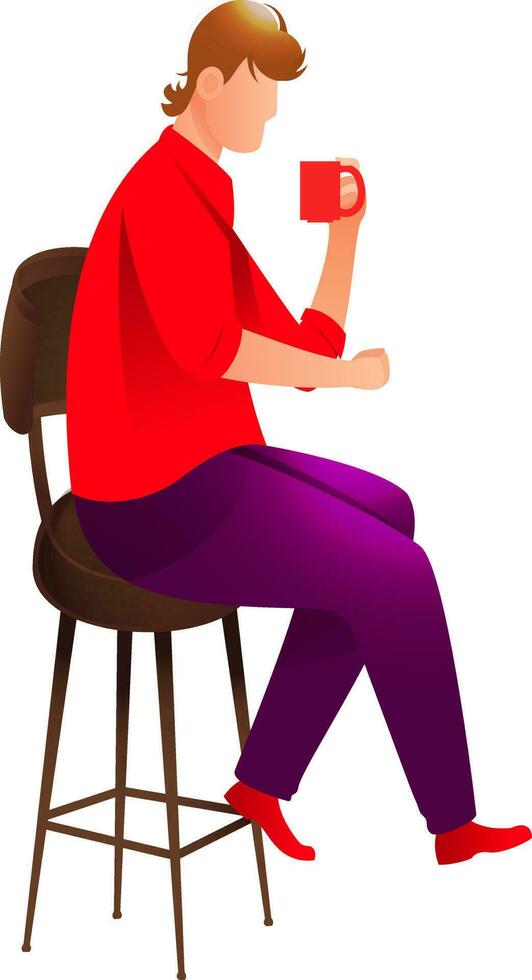 Drinking man sitting on chair. vector