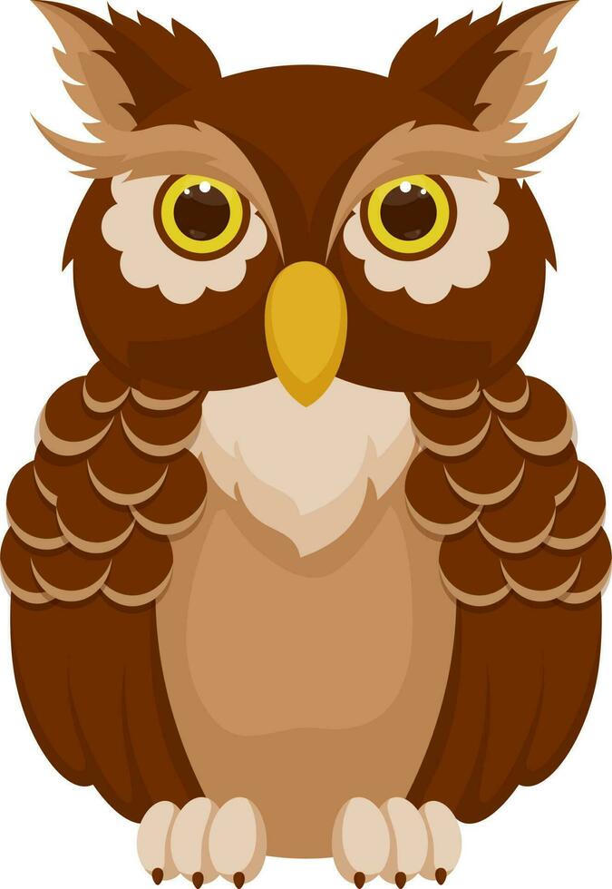 Cartoon owl character in brown color. vector