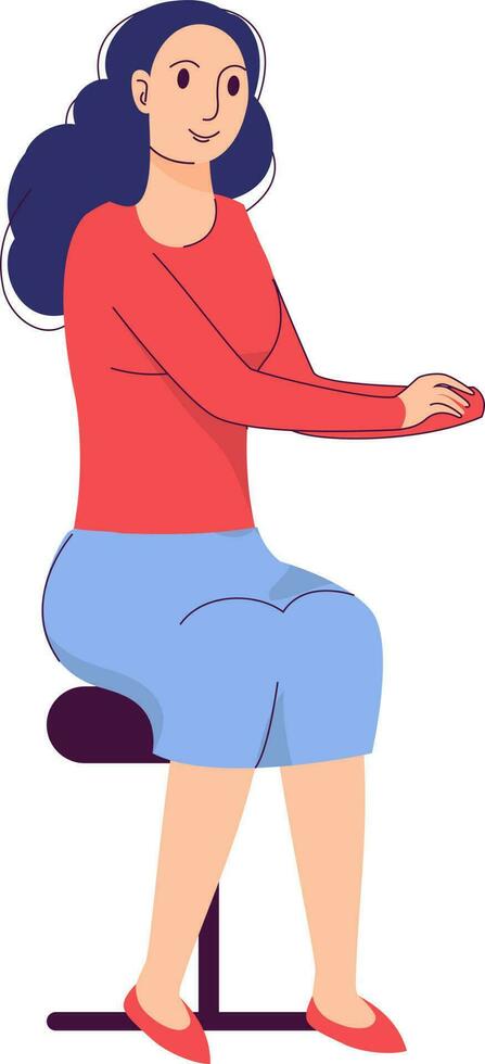 Illustration of young lady character sitting on stool. vector